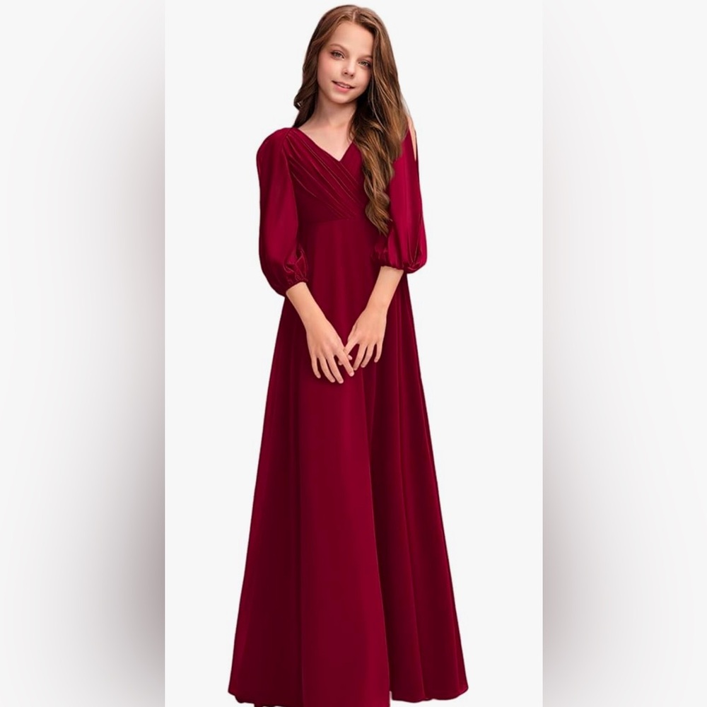 Girls Chiffon Burgundy Christmas / Formal / Jr Beidesmaid Dress - size 14